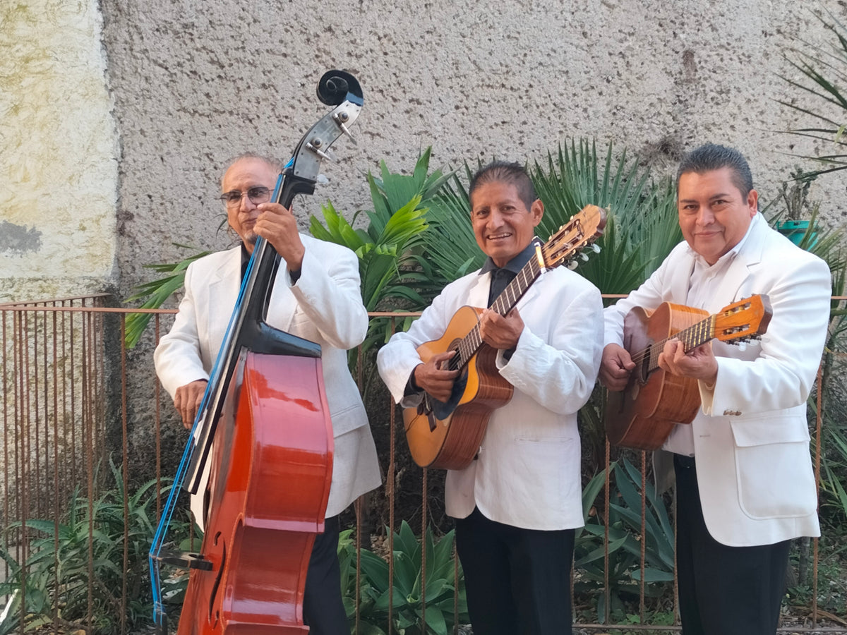Trío Cuernavaca – músicos elegantes con trajes blancos